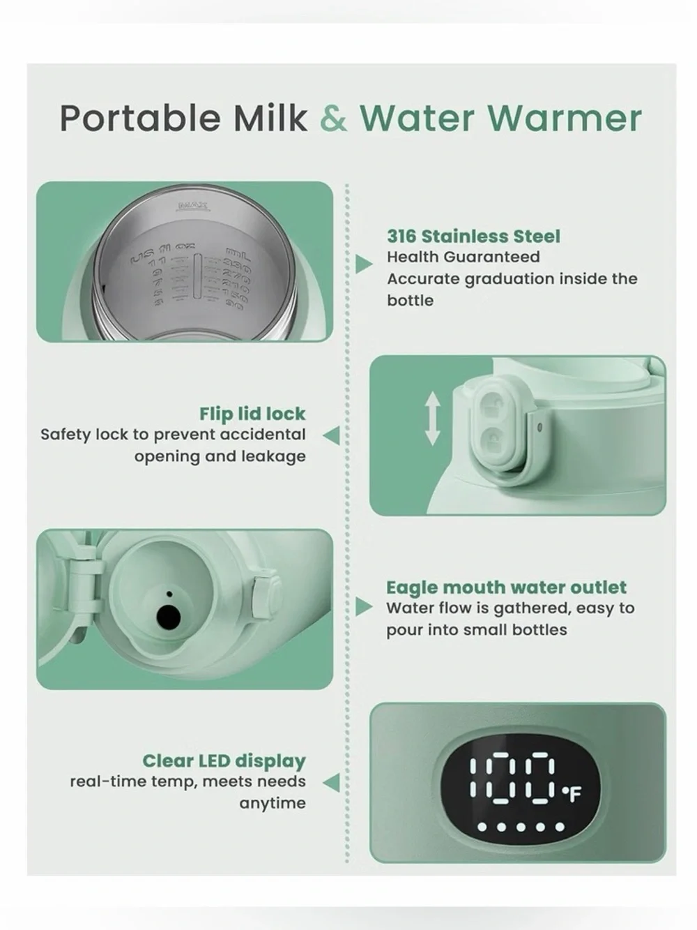 Portable Baby Bottle Warmer – Light Green